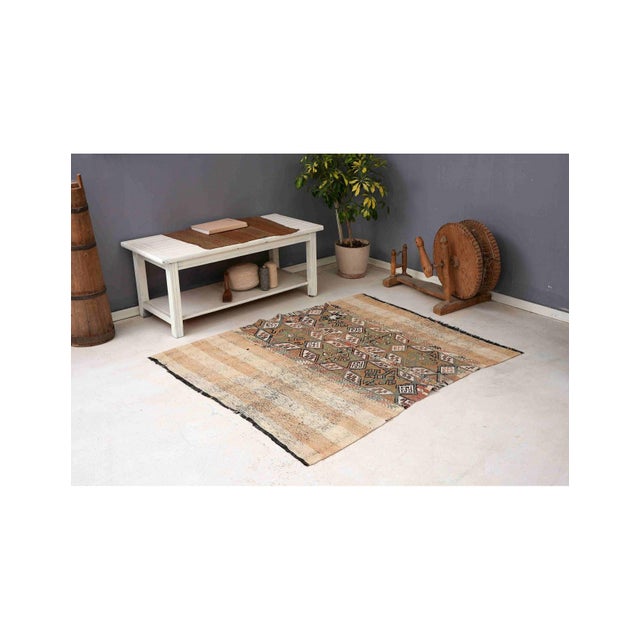 Vintage Decorative Turkish Embroidered Rug - 4`6″ X 5`1″ Ft. For Sale In Los Angeles - Image 6 of 6
