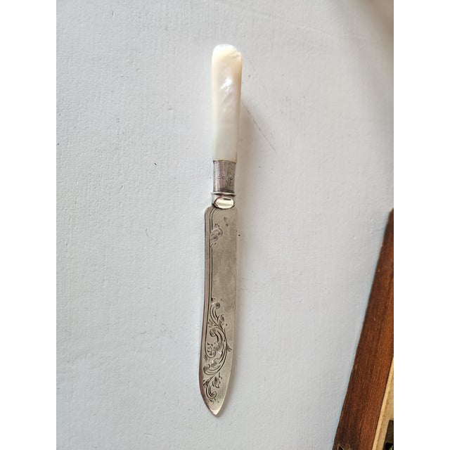 1880's Mother of Pearl Fruit Knife and Fork Set - 24pcs with Wooden Box For Sale In Kansas City - Image 6 of 12