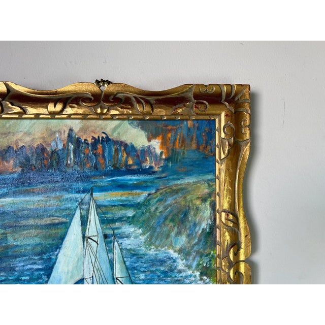 1960's Vintage Expressionist - Style Cityscape Boat Oil Painting, Signed For Sale - Image 9 of 13
