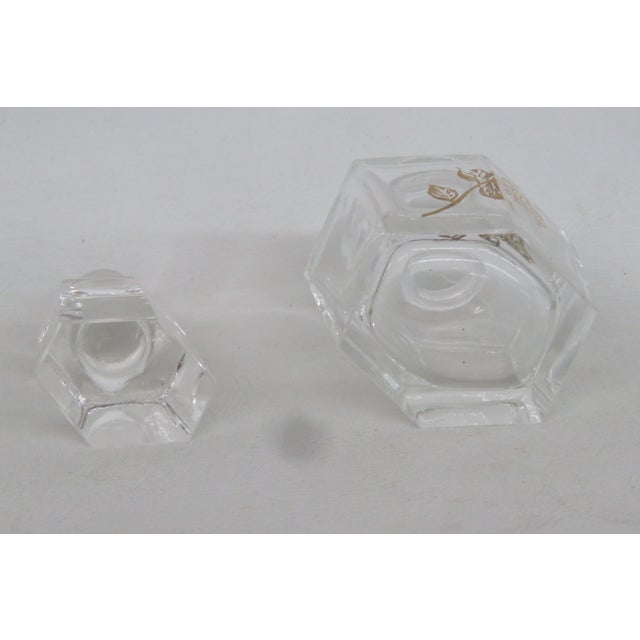 Bohemian Empty Glass Perfume Bottle Czech Art Deco Crystal With Gold Rose 4485b For Sale - Image 9 of 13