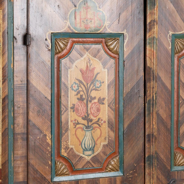 Wood 1803 Hungarian Original Hand-Painted Pine Two-Door Armoire For Sale - Image 7 of 14