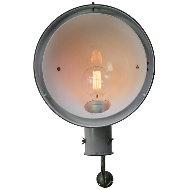 Vintage Industrial Dutch Grey Enamel and Cast Iron Wall Light by Philips, Holland For Sale - Image 6 of 9