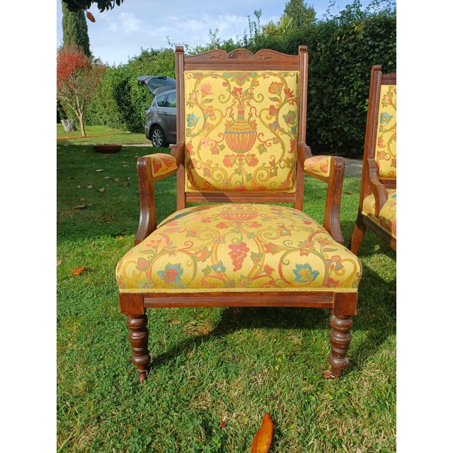 Walnut Armchairs with Silk Upholstery, 1830, Set of 2 For Sale - Image 11 of 16