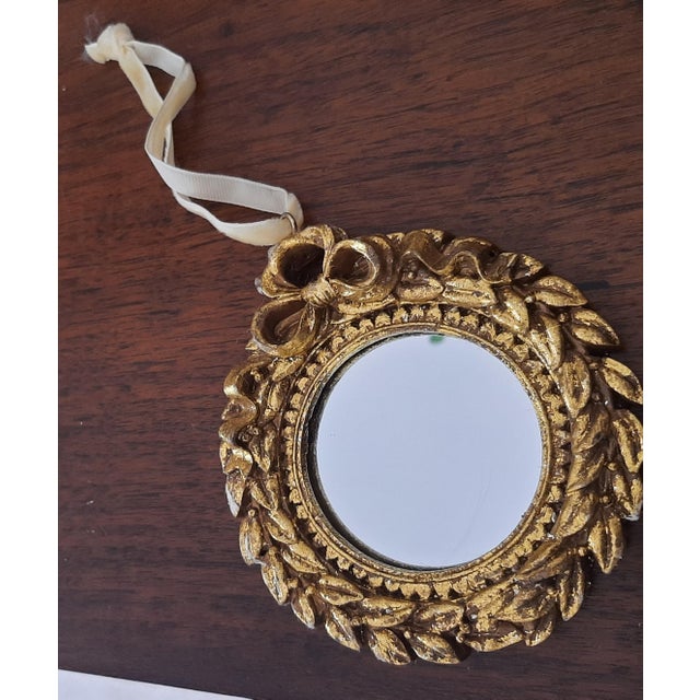 Gold Mirror Christmas Ornament Laurel Bow Wreath Pair For Sale - Image 4 of 9