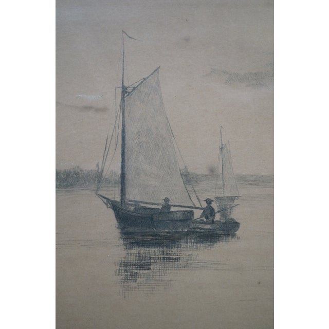 Late 19th Century Antique George William Bohde Sailboat Fishing Seascape Etching 35" For Sale - Image 5 of 8