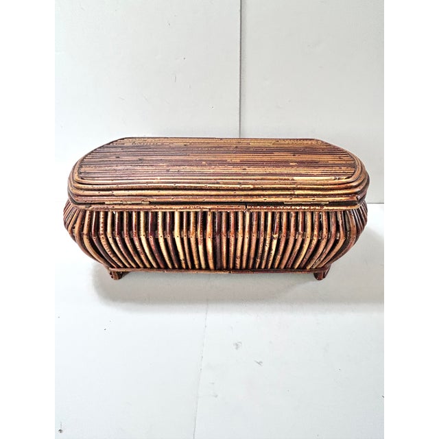 Vintage 1970s Rattan Storage Chest Coffee Table – Boho Coastal Wicker Trunk With Interior Compartments For Sale - Image 10 of 12
