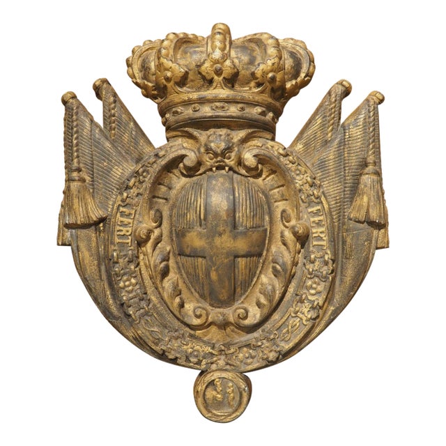 Antique Gilded Cast Iron Coat of Arms Plaque, the House of Savoy, C. 1900 For Sale