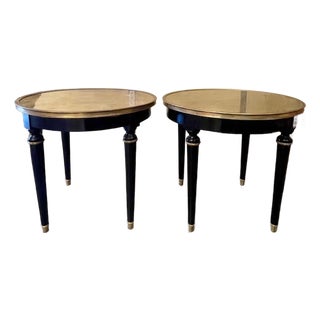 Pair of French Jansen Black Lacquer Side Tables Louis XVI Style For Sale