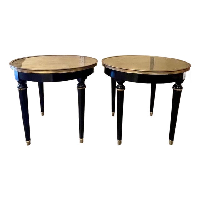 Pair of French Jansen Black Lacquer Side Tables Louis XVI Style For Sale