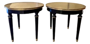 Pair of French Jansen Black Lacquer Side Tables Louis XVI Style