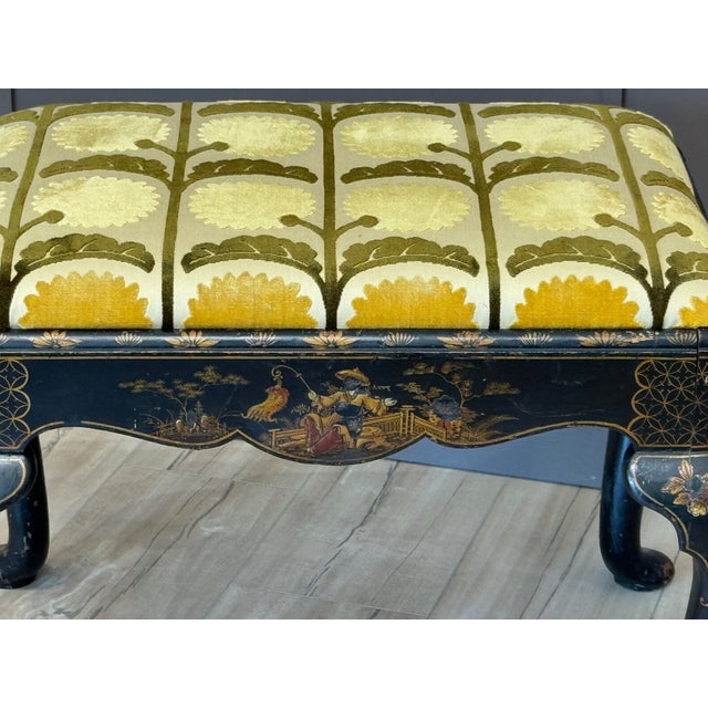 19th Century Early 19th Century English Chinoiserie Decorated Footstool With Queen Anne Legs For Sale - Image 5 of 9