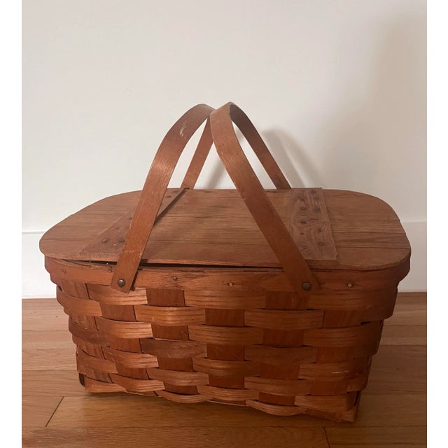 Charming vintage bentwood picnic basket made in Putney Vermont by Basketville. Splint weave basket with hinged lid and...
