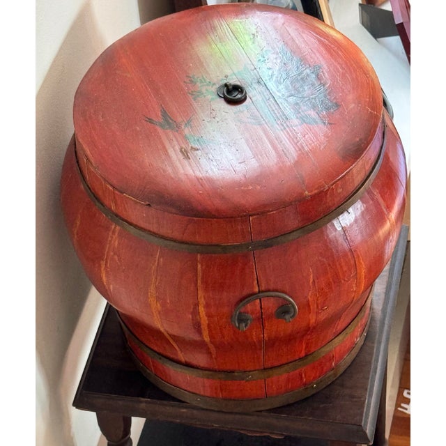 Asian Antique Chinese Red Lacquer Elm Rice / Grain Storage Vessel — Sculptural Qing Style Container For Sale - Image 3 of 12