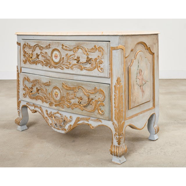 Baroque Baroque Style Venetian Lacquered Commode Chest of Drawers For Sale - Image 3 of 18