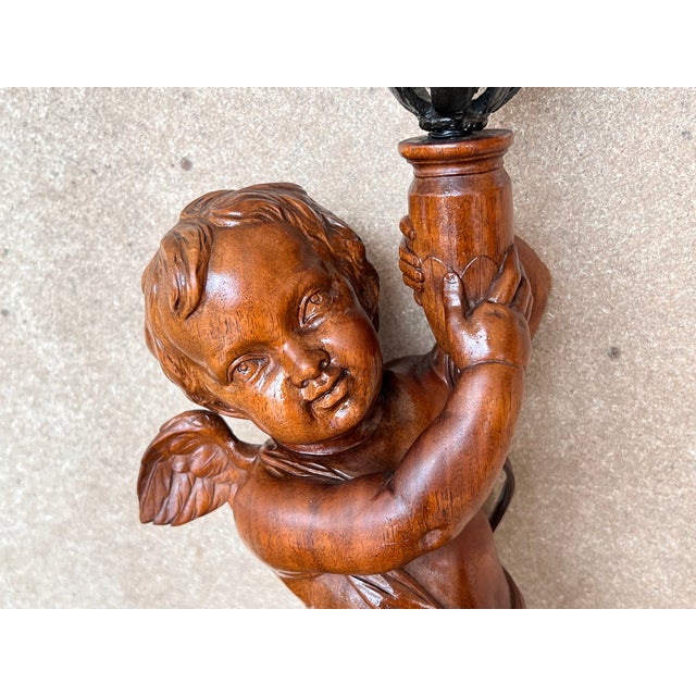 19th Pair of Italian Hand Carved Walnut Monumental Nightstands With Lamp For Sale - Image 11 of 13