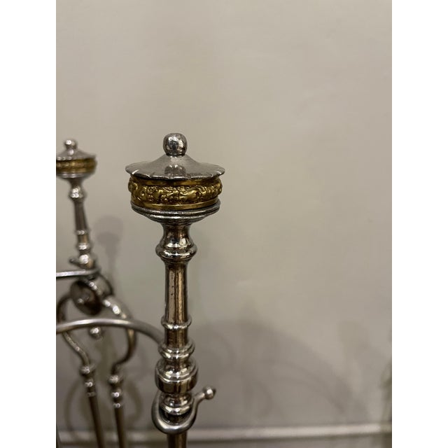 Silver 18th Century Polished Steel Fireplace Tools on Stand For Sale - Image 8 of 9