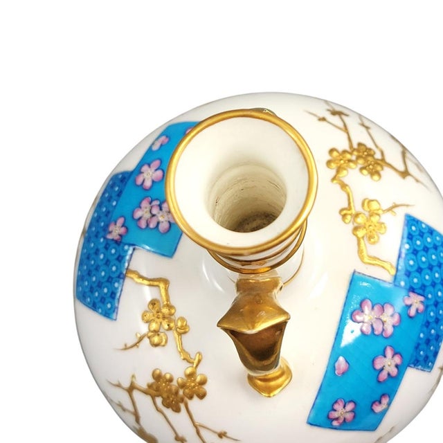 Minton Porcelain Bottle Vase with Raised Gilded Prunus by Christopher Dresser, 1890 For Sale - Image 5 of 10