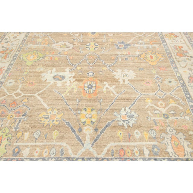 Light Brown Modern Turkish Oushak Wool Rug With Floral Design For Sale - Image 10 of 10