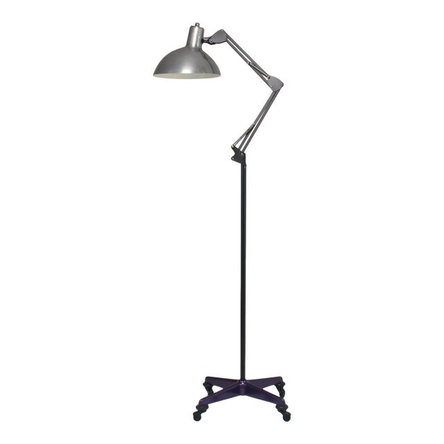 1950's French Doctor's Steel Articulating Floor Lamp For Sale