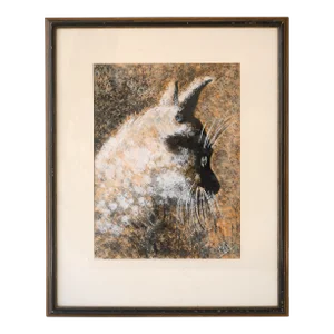 Mid Century Modern Cat Profile Portrait Watercolor Painting