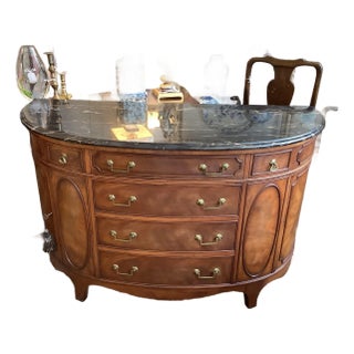 Vintage Walnut Demilune Cabinet or Sideboard With Black Marble Top For Sale
