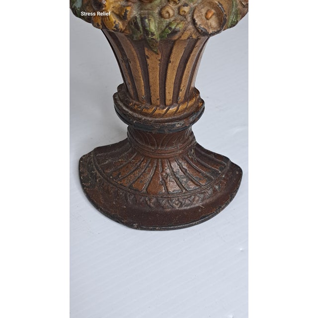 Antique Cast Iron Flower Basket Doorstop #1403 Original Polychrome Paint 8.75" For Sale - Image 12 of 13