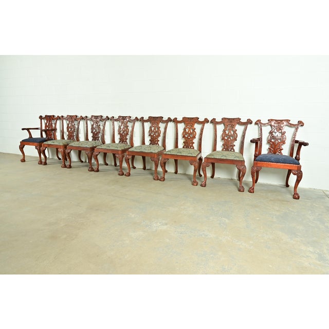 Baker Furniture Company Baker Furniture Style Chippendale Carved Mahogany Dining Chairs, Set of Eight For Sale - Image 4 of 14