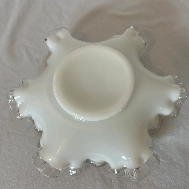 1960s Fenton Crystal Silver Crest Milk Glass, Double Ruffled Scalloped Rim Bowl For Sale In Palm Springs - Image 6 of 10