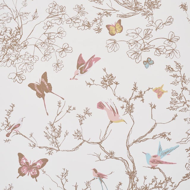 Schumacher Birds & Butterflies Wallcovering In Spring For Sale In New York - Image 6 of 6