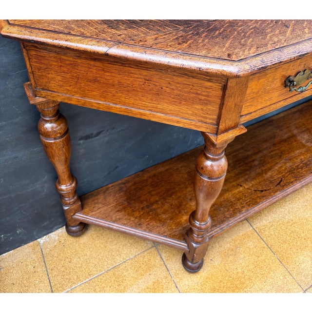 Spanish Oak Console Table With Drawer and Shelf, 20th Century For Sale - Image 13 of 14
