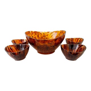 1970s Mid-Century Modern Faux Tortoiseshell Acrylic Salad Bowl Set - 5 PCSD Dc For Sale