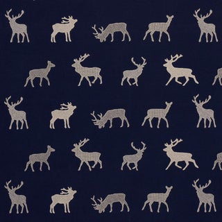 SAMPLE - Schumacher Caribou Embroidery Fabric In Navy For Sale