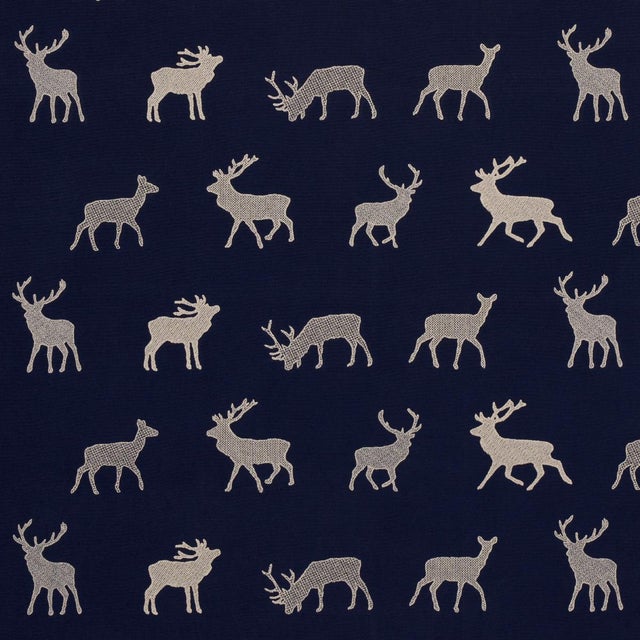 SAMPLE - Schumacher Caribou Embroidery Fabric In Navy For Sale