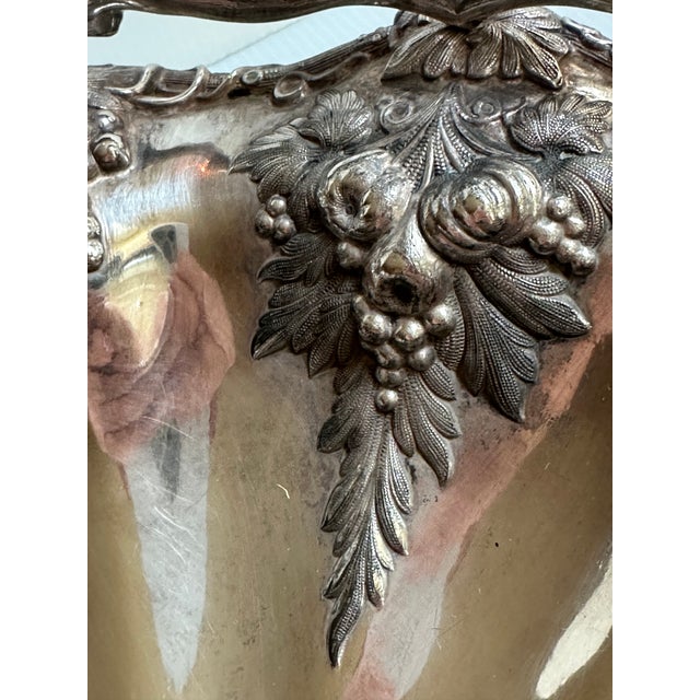 Vintage 11" Extra Silver Plated Bride's Basket With Swing Handle Grapes Motif For Sale - Image 11 of 18