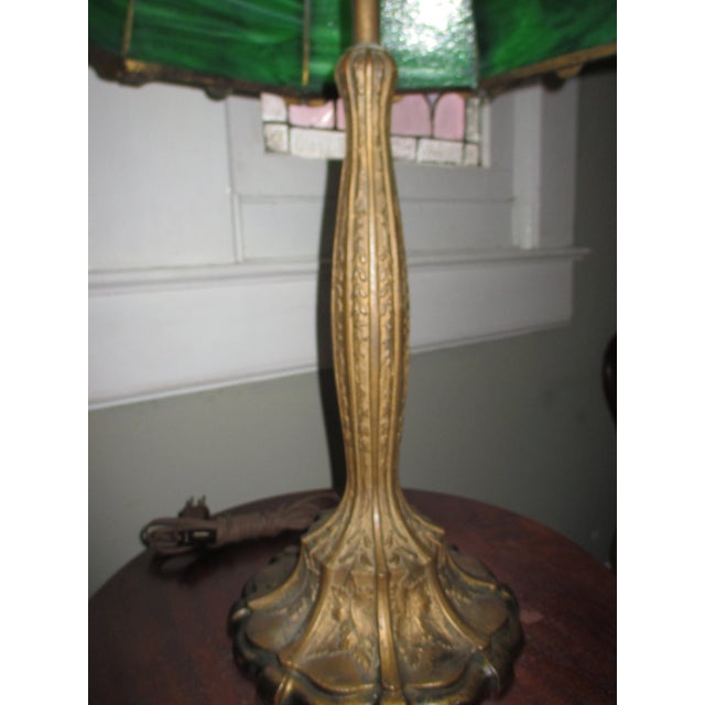 Green Early 1900s Antique Art Nouveau Green Stain Glass Ornate Metal Table Lamp For Sale - Image 8 of 12