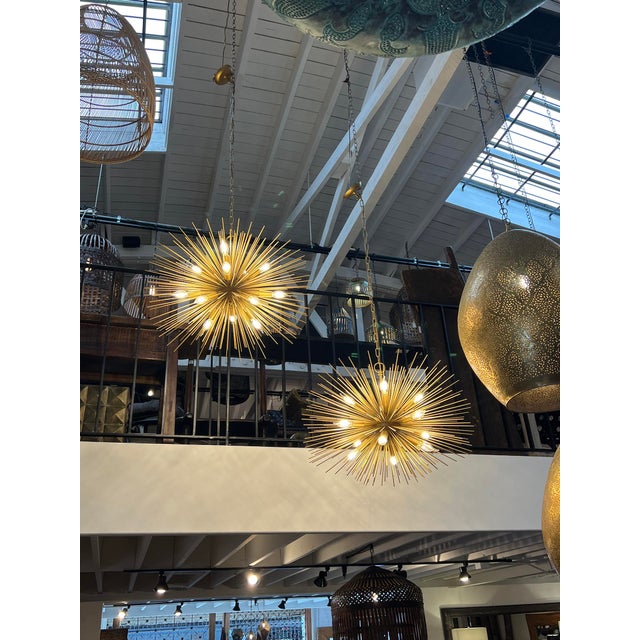 Luma Brass Sunburst Mid-Century Modern Chandelier For Sale - Image 4 of 5