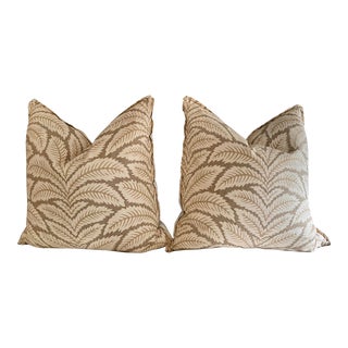 Pair of Euro Pillows With Feather and Down Inserts in Brunschwig & Fils Talavera in Beige For Sale