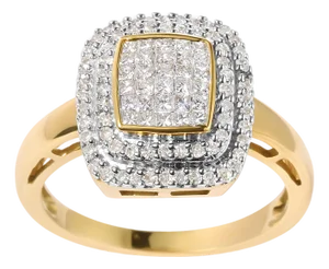 10K Yellow Gold 1/2 cttw Round and Princess Diamond Composite Head and Halo Ring (H-I Color, SI1-SI2 Clarity) - Ring Size 7