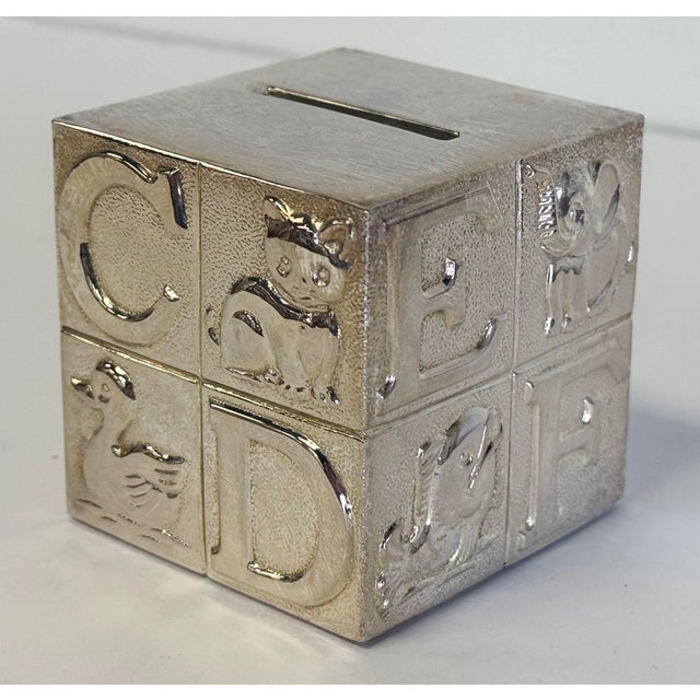 Mid 20th Century Vintage Silverplate Alphabet Baby Block Piggy Bank For Sale - Image 5 of 8