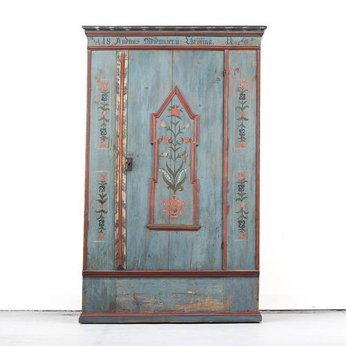 Rustic Farmhouse Folk Art Painted Bridal Cabinet, 1811 For Sale - Image 13 of 13