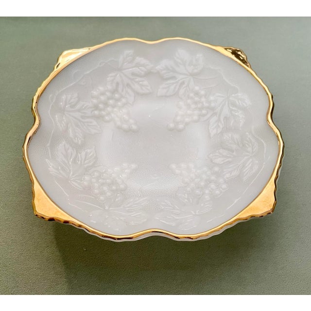 Hollywood Regency 1950s Anchor Hocking Vineyard Milk Glass Footed Dish For Sale - Image 3 of 9