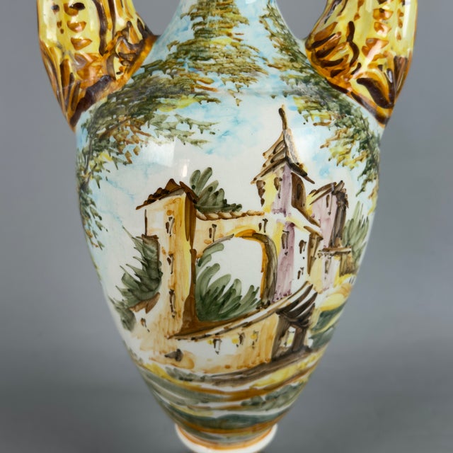 Goldenrod Large Vintage Albisola Vase with Majolica Feline Handles, 1960s For Sale - Image 8 of 11
