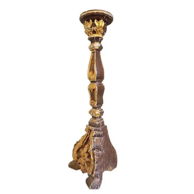 Late 18th Century Large Indo-portuguese Baroque Style Gilt and Painted Teak Candlestick For Sale - Image 5 of 8