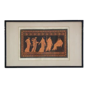 Antique 18th Century Neoclassical Print Aquatint Engraving in Black & Terra-Cotta Ink by Sir William Hamilton Taken From Greek & Etruscan Vases