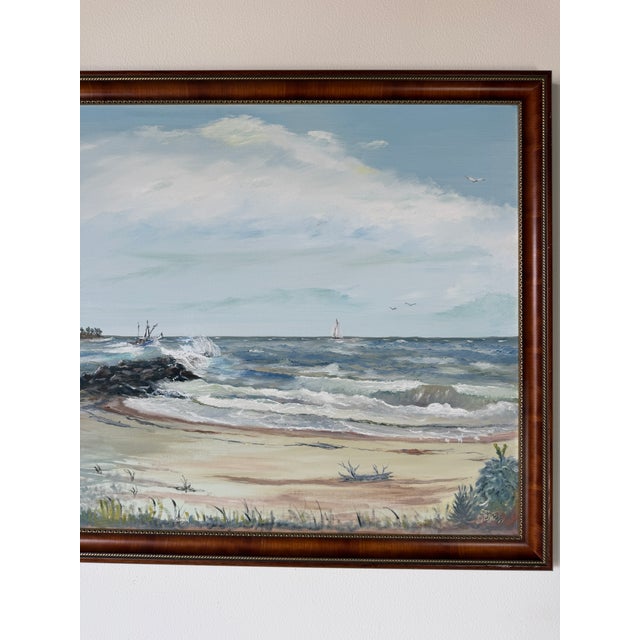 Vintage Cosman Coastal Lighthouse Impressionist Oil Painting on Masonite Board – Framed For Sale In Miami - Image 6 of 18