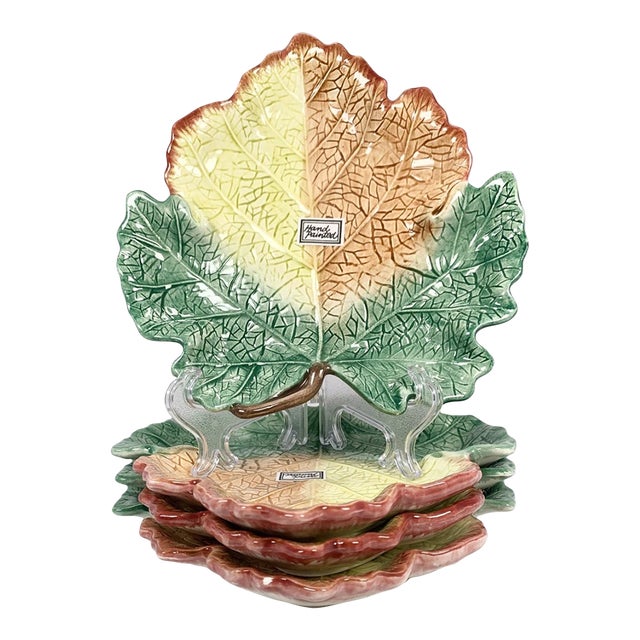 Vintage Fitz and Floyd Ironstone Majolica Leaf Plates - Set of 4 For Sale
