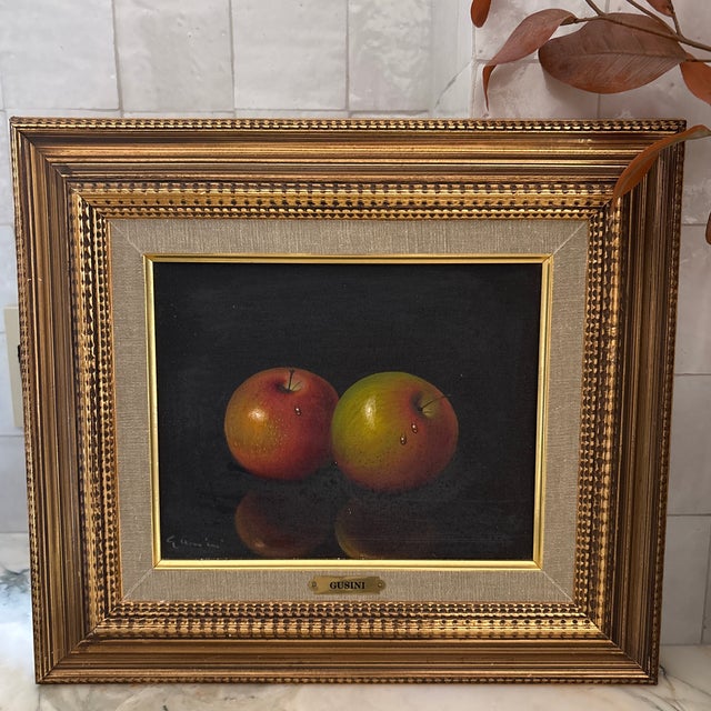 Wood Antonio Gusini Still Life Oil Painting of Apples, Framed For Sale - Image 7 of 10