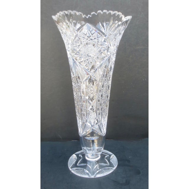 American Brillant Cut Trumpet Vase Circa 1930s For Sale - Image 10 of 10