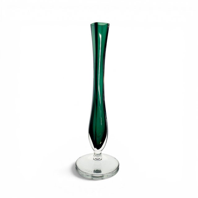 Contemporary Signed Val Saint Lambert Emerald Green Cased Crystal Soliflore Vase, Belgium 9.5" For Sale - Image 3 of 11