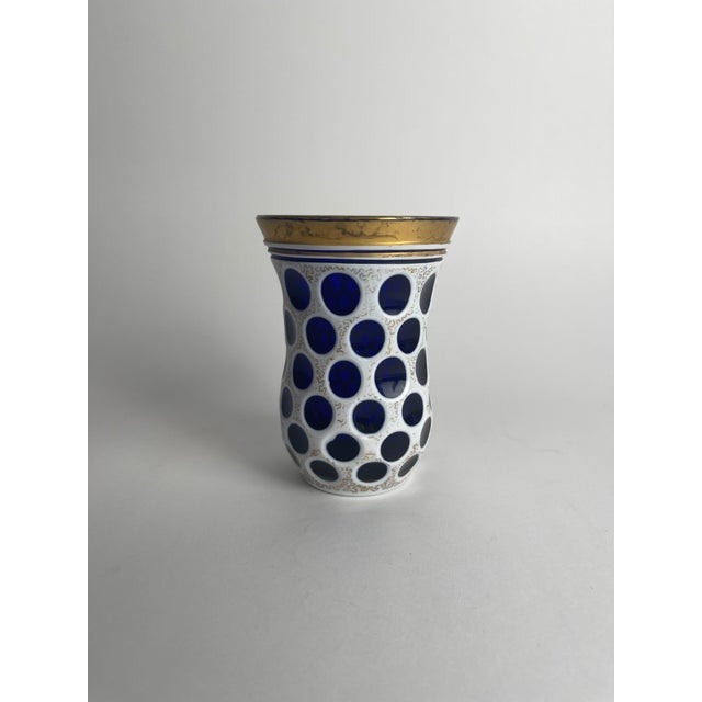 Traditional 19th Century Bohemian Blue and White Cut Glass Beaker For Sale - Image 3 of 6